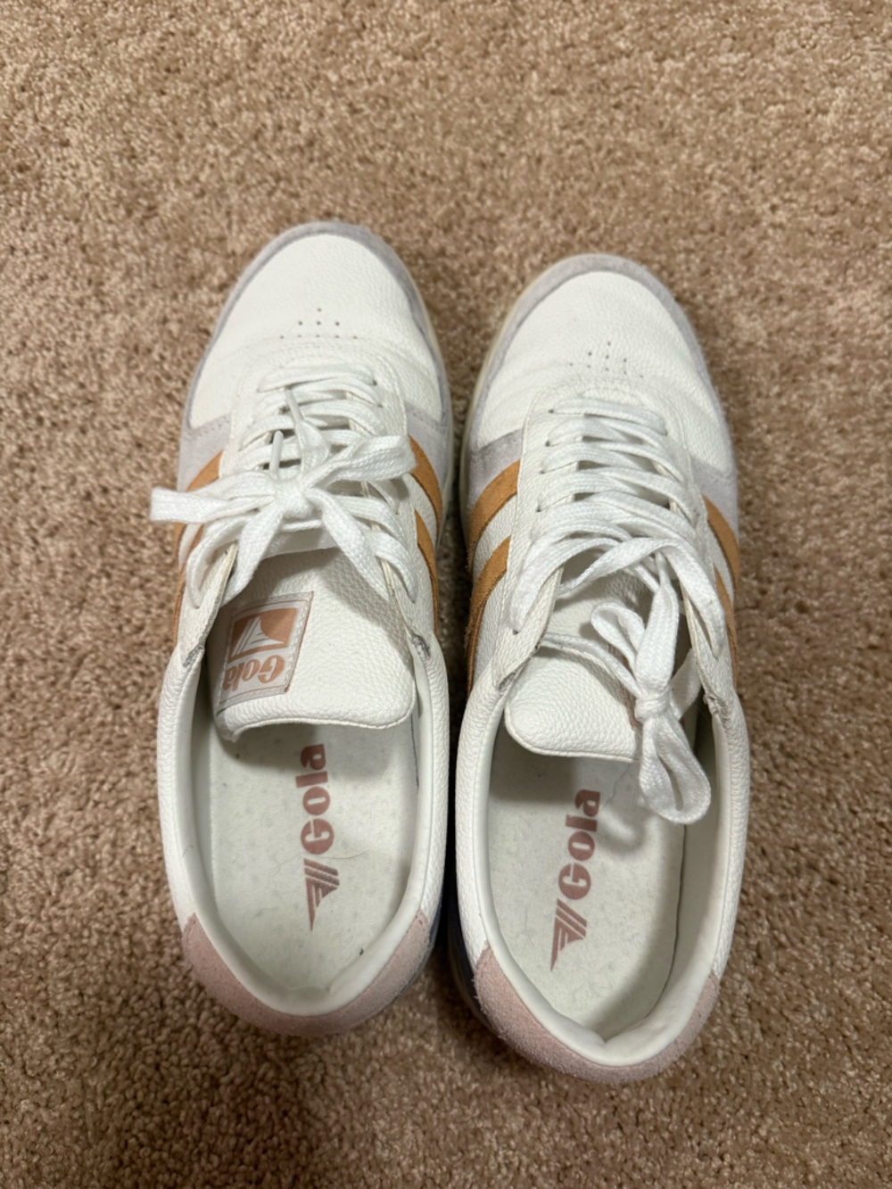 Gola Women's grand slam trident White Sneakers with Tan Stripes
